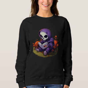 Spooky Grim Reaper Reading A Book Cute Creepy Hall Sweatshirt