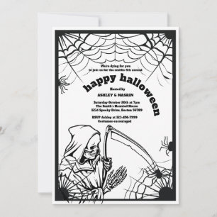 Spooky Grim Reaper Skeleton Halloween Scythe Invitation