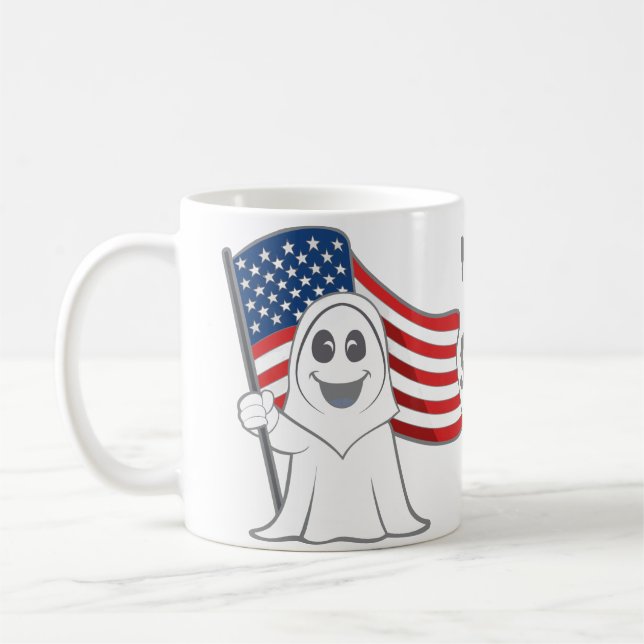 Spooky Grim Reaper USA Flag Halloween Coffee Mug (Left)