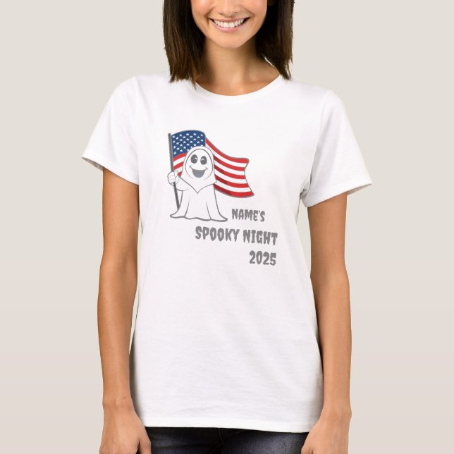 Spooky Grim Reaper USA Flag Halloween Spooky Night T-Shirt (Front)