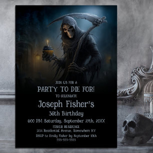 Spooky Grim Reaper with Cupcake Birthday Party Invitation