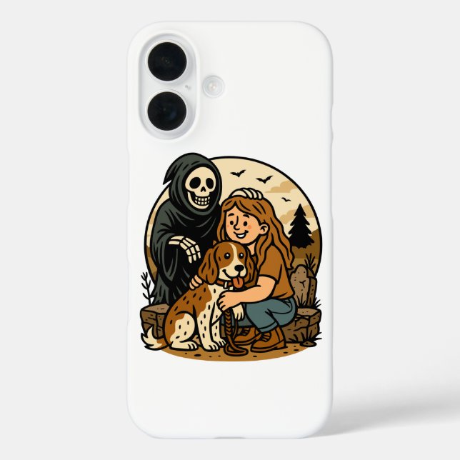 Spooky Grim Reaper with Girl and Dog Skeleton Art  Case-Mate iPhone Case (Back)