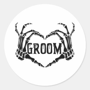 Spooky Groom Skeleton Hands Engagement Wedding Hal Classic Round Sticker