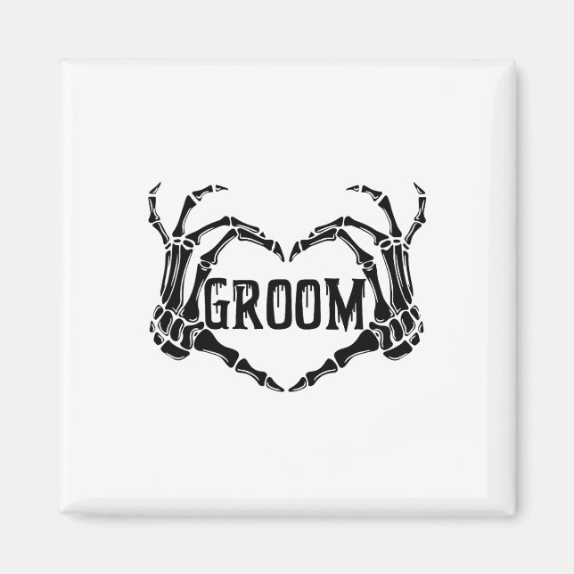 Spooky Groom Skeleton Hands Engagement Wedding Hal Magnet (Front)