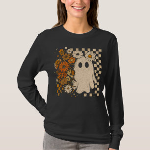 Spooky Groovy Ghost Halloween Chequerboard T-Shirt