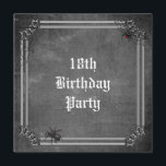 Spooky Halloween 18th Birthday Invitation<br><div class="desc">Personalised, custom spooky, scary spiders and cobwebs 18th birthday party invitation with a Halloween theme. The front of this cool card has an old metal effect silver frame with spider's cobwebs in the top corners. In one / 1 cobweb is a red back spider and in the bottom left corner...</div>