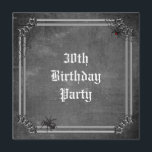 Spooky Halloween 30th Birthday Invitation<br><div class="desc">Personalised, custom spooky, scary spiders and cobwebs 30th birthday party invitation with a Halloween theme. The front of this cool card has an old metal effect silver frame with spider's cobwebs in the top corners. In one / 1 cobweb is a red back spider and in the bottom left corner...</div>
