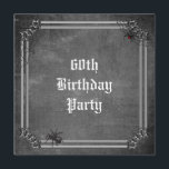 Spooky Halloween 60th Birthday Invitation<br><div class="desc">Personalised, custom spooky, scary spiders and cobwebs 60th birthday party invitation with a Halloween theme. The front of this cool card has an old metal effect silver frame with spider's cobwebs in the top corners. In one / 1 cobweb is a red back spider and in the bottom left corner...</div>