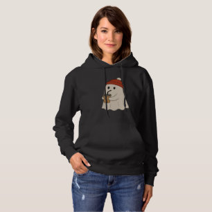 Spooky Halloween Adorable White Ghost Red Beanie Hoodie