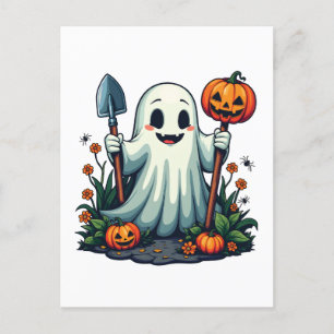 Spooky Halloween Autumn Gardening Ghost Pumpkin Postcard