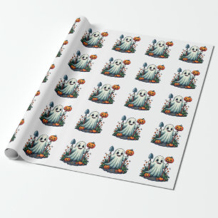 Spooky Halloween Autumn Gardening Ghost Pumpkin Wrapping Paper