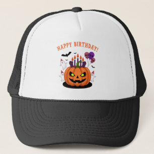 Spooky Halloween B-day Pumpkin Cake & Ghosts Trucker Hat
