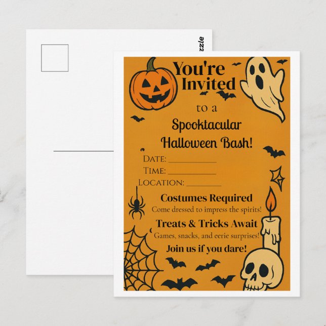 Spooky Halloween Bash Invite | Ghosts & Games Postcard (Front/Back)