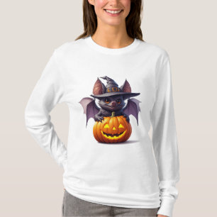Spooky Halloween Bat And Pumpkin Scene 👻 T-Shirt