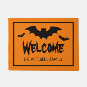 Spooky Halloween bats custom name welcome Doormat