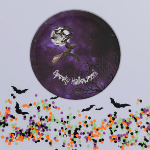 Spooky Halloween Bats & Full Moon Party Paper Plate