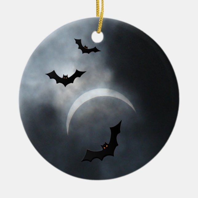Spooky Halloween Bats In Eclipse Ceramic Tree Decoration (Front)