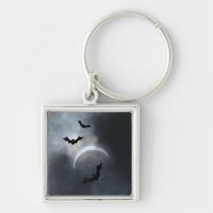 Spooky Halloween Bats In Eclipse Key Ring