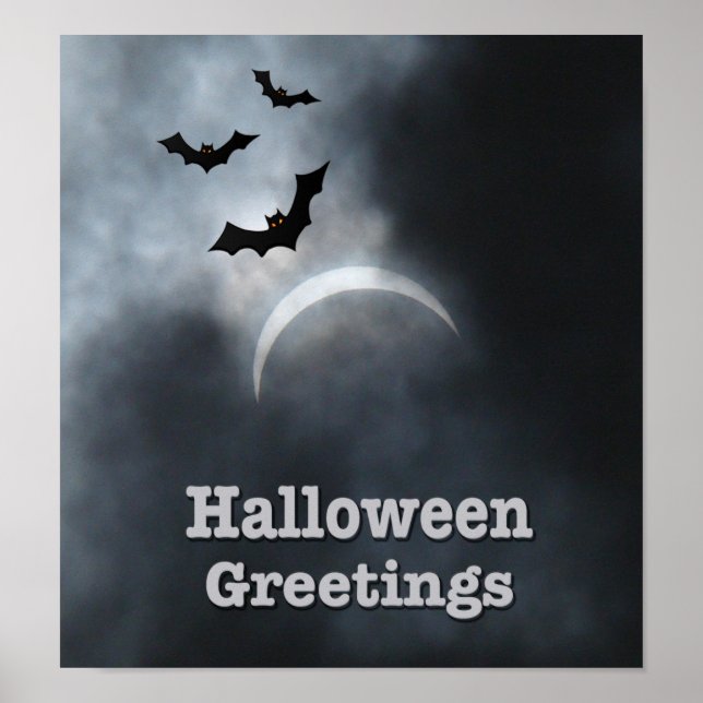 Spooky Halloween Bats In Eclipse Poster (Front)