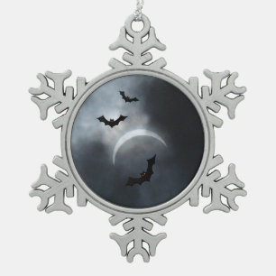 Spooky Halloween Bats In Eclipse Snowflake Pewter Christmas Ornament