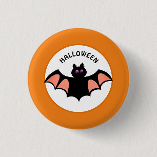 Spooky Halloween Bats on Orange & White 3 Cm Round Badge