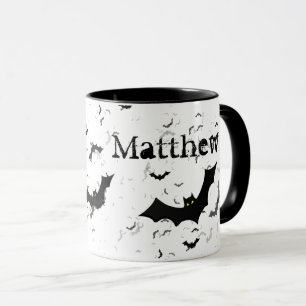 Spooky Halloween Bats, Your Name  Black/White Mug
