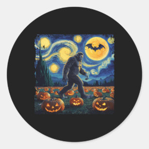 Spooky Halloween Bigfoot Starry Night Van Gogh  Classic Round Sticker