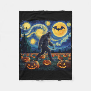 Spooky Halloween Bigfoot Starry Night Van Gogh Fleece Blanket