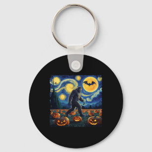 Spooky Halloween Bigfoot Starry Night Van Gogh Key Ring