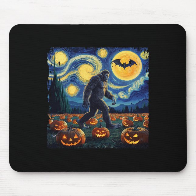Spooky Halloween Bigfoot Starry Night Van Gogh  Mouse Mat (Front)