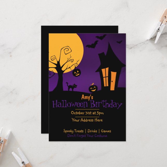 Spooky Halloween Birthday Invitation (Front/Back In Situ)