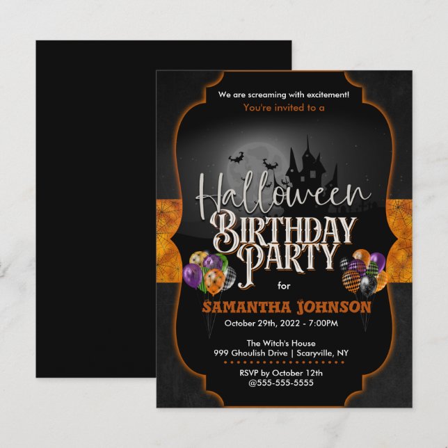 Spooky Halloween Birthday Invitation Postcard (Front/Back)