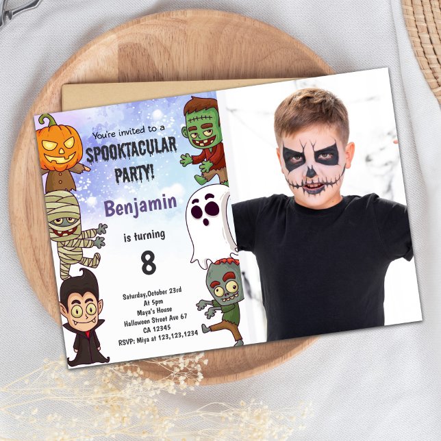 Spooky Halloween Birthday Invitation with Photo (Spooky Halloween Birthday Invitations with Photo)
