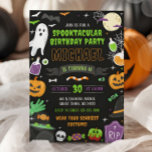 Spooky Halloween Birthday Party Invitation Kids<br><div class="desc">Get ready for a spooktacular celebration with this fun and festive kids Halloween birthday invitation! Designed with a playful chalkboard background and bright Halloween illustrations—like ghosts, pumpkins, bats, potions, candy, and creepy-cute graphics—this invite is perfect for a costume party or Halloween themed birthday parties. Ideal for boys or girls, it’s...</div>