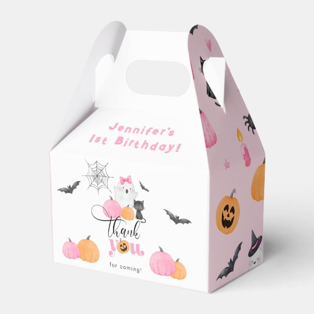 Spooky Halloween birthday pink pumpkins Favour Box (Front Side)