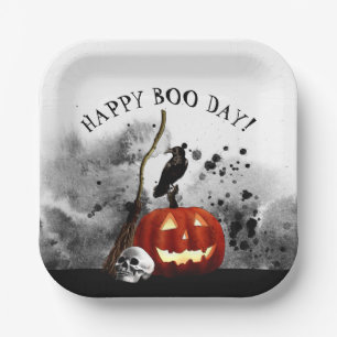 Spooky Halloween Birthday Pumpkin Crow Skull   Paper Plate