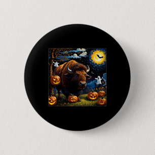 Spooky Halloween Bison Starry Night 6 Cm Round Badge