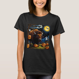 Spooky Halloween Bison Starry Night T-Shirt