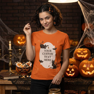 Spooky Halloween Black Cat Add Your Custom Text T-Shirt