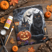 Spooky Halloween Black Cat Decoupage