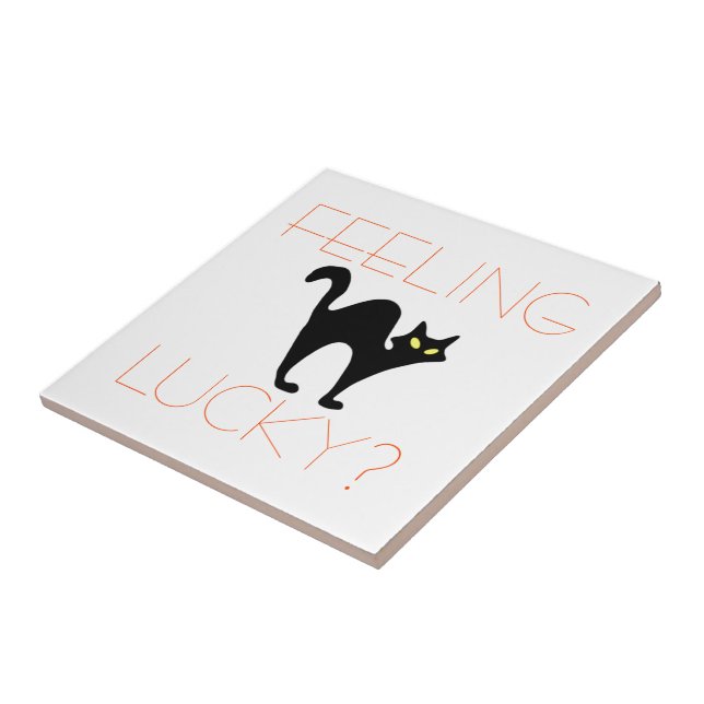 Spooky Halloween Black Cat Feeling Lucky? Tile (Side)