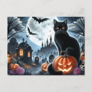 Spooky Halloween Black Cat Postcard