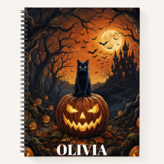 Spooky Halloween Black Cat Pumpkin Custom Journal