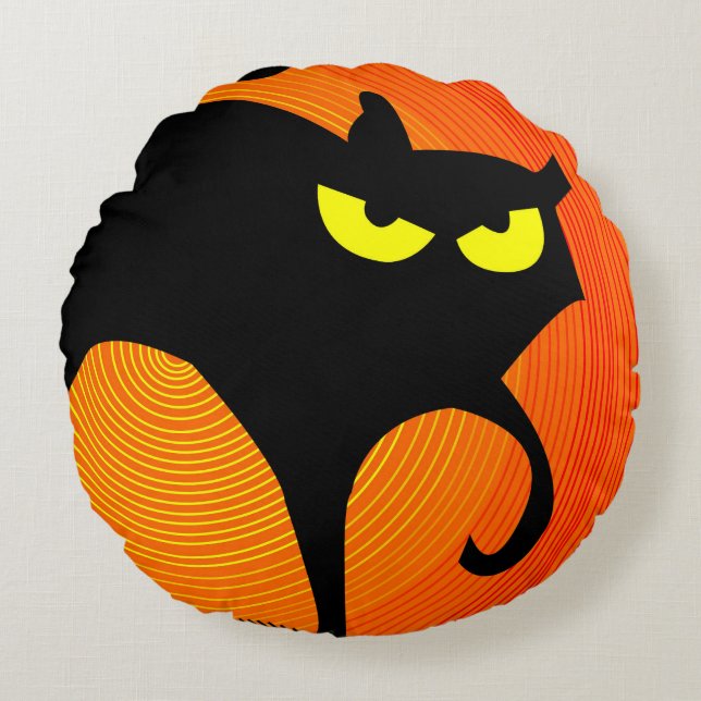 Spooky Halloween Black Cat  Round Cushion (Front)