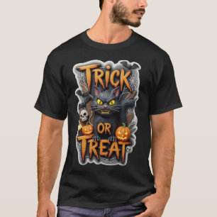 Spooky Halloween black cat trick or treat T-Shirt