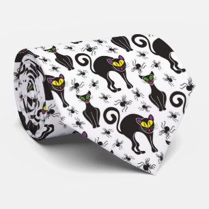 spooky Halloween black cats tiled party Tie