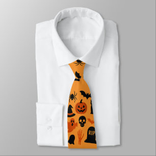 Spooky Halloween Black & Orange Neck Tie   Festive