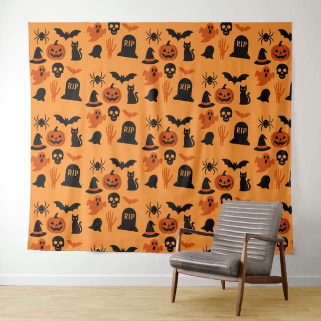 Spooky Halloween Black Tapestry | Gothic Wall  (In Situ (Horizontal))