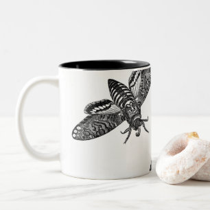 Spooky Halloween Black White Vintage Skull Moth Two-Tone Coffee Mug