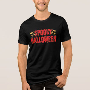 Spooky Halloween Bloody Dripping Font Bats T-Shirt Tri-Blend Shirt